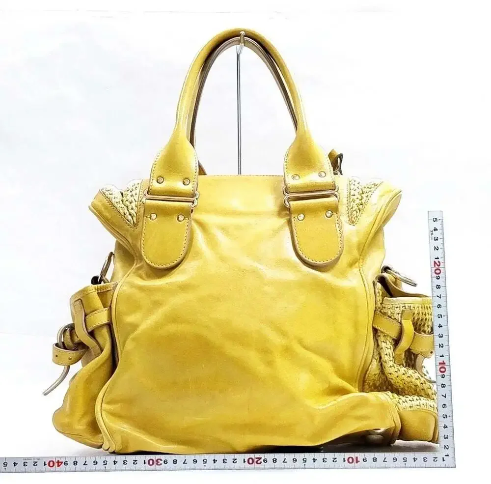 Chloé Yellow Leather and Woven Straw Detail Satchel Tote